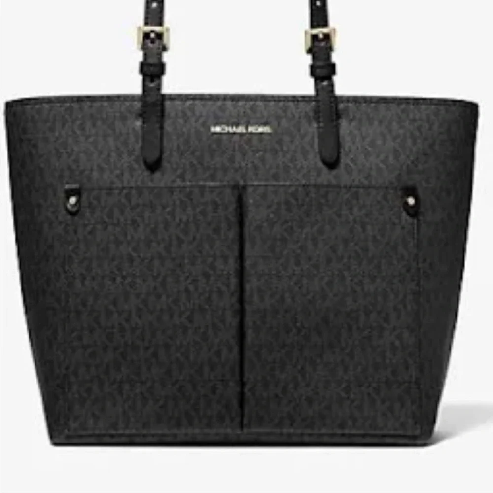 Michael Kors Jet Set Medium Double Pocket Tote Shoulder Bag Black
